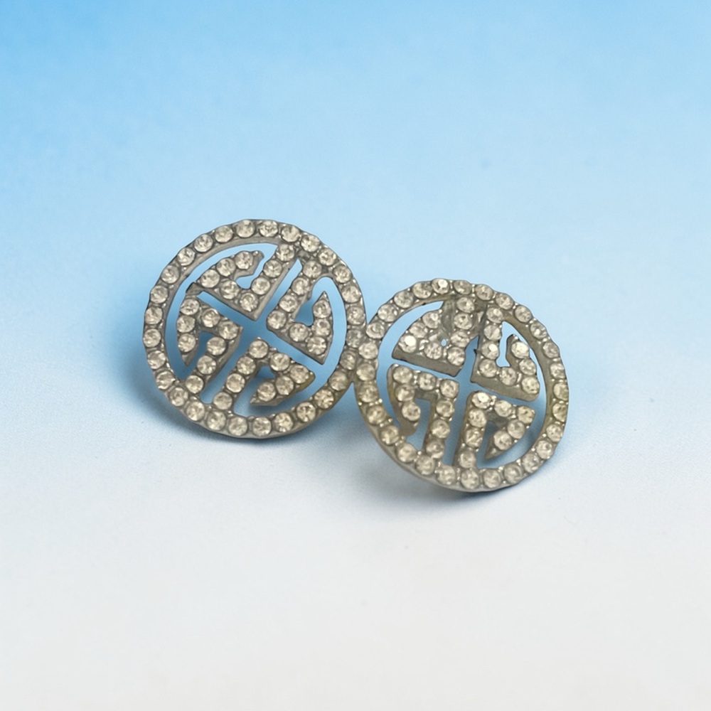 Silver Circular Geometric Stud Earrings - Modern … - image 4